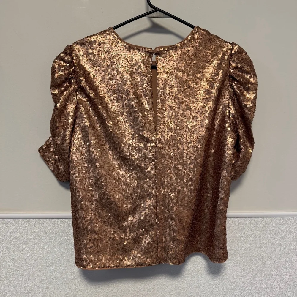 Women's Abercrombie & Fitch M Gold Bronze Sequin Puff Sleeve Blouse New NWOT